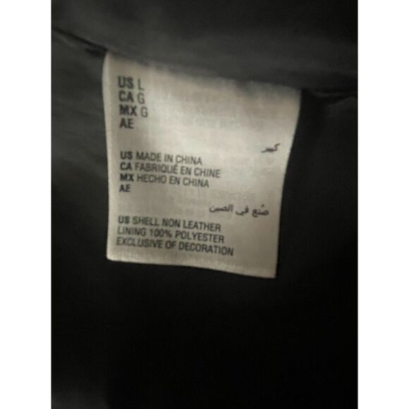 Alfani Black Faux Leather Jacket Women’s L Zip Front Velvet Trim Moto Style - Picture 12 of 13